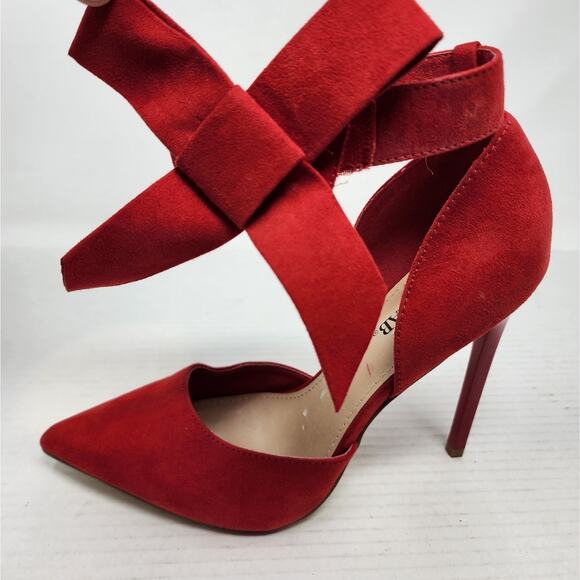 Just Fab Red Bow Stilettos Heels Ankle Strap Pointed Toe Heels Women's Size 9 - Picture 2 of 13